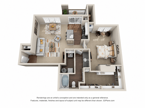 Floor plan for 1 bed, 1 bath, 952 sqft